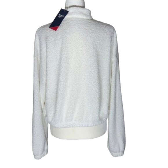 Reebok Women's White Cozy Cover Up Pullover Quarter-Zip Fuzzy Sweatshirt Large - Picture 3 of 10